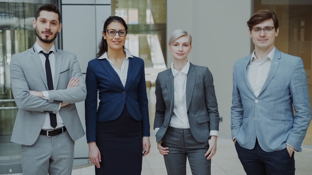Diverse business team standing together in an office